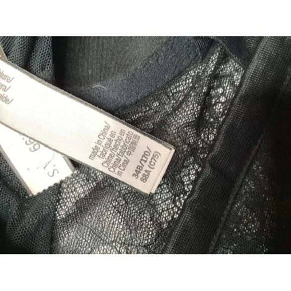 Victoria Secret Black Lingerie One Piece Long Sleeve Body Suit Lace 34b / 170 - Picture 9 of 9